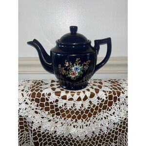 Vintage Cobalt Blue Floral Teapot Gold Trim Made in Japan Ceramic Tea Pot